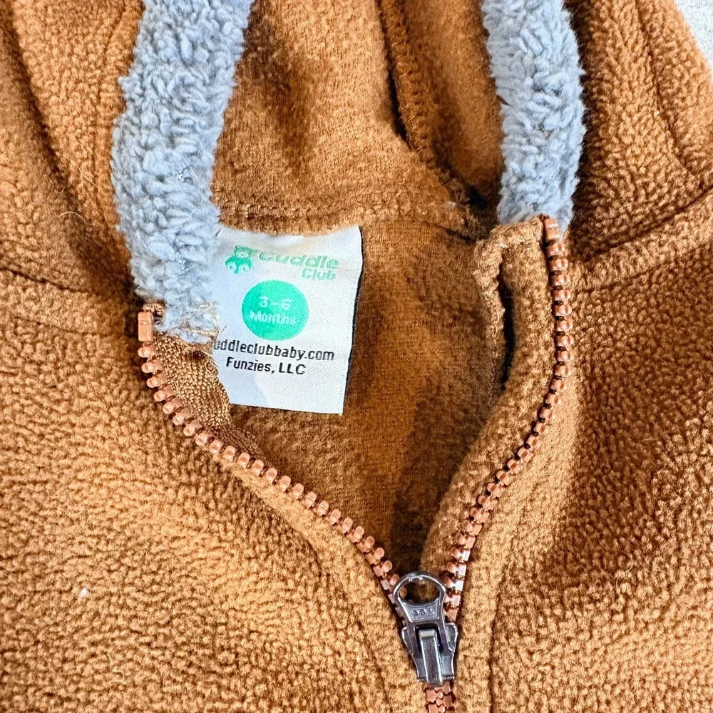 Cuddle Club Fleece Bunting Baby 3-6 Months Brown Bear Hooded One Piece Suit
